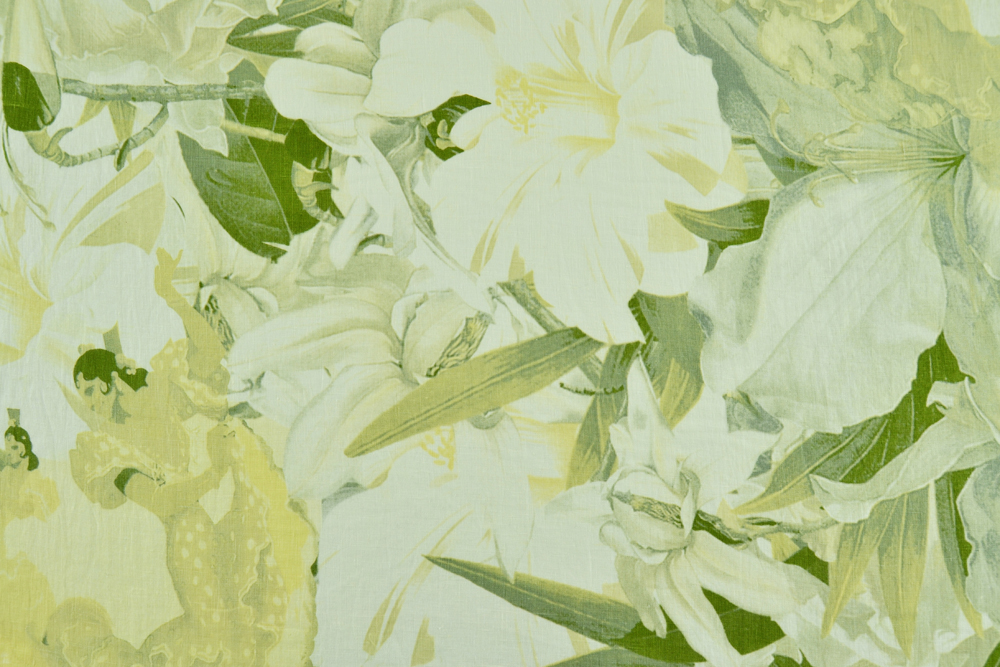 Puro lino panna stampa foglie e ballerine Puro lino panna stampa foglie e ballerine