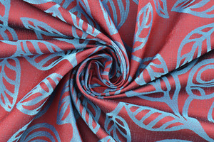 Jacquard bordeaux a foglie azzurre