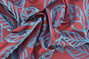 Jacquard bordeaux a foglie azzurre