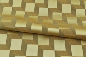 Jacquard misto seta d'arredamento a cubi beige-oro