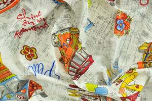 Tela 100% cotone per lenzuola h.280cm stampa Hippie