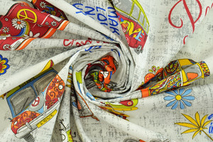 Tela 100% cotone per lenzuola h.280cm stampa Hippie