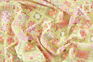 TWILL DI COTONE QUADRI ROSA/VERDE