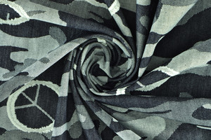 DENIM STRETCH JACQUARD MIMETICO BLU +PEACE BIANCO 8cm