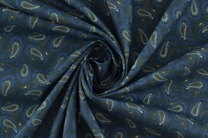 Popeline di cotone paisley blu marrone