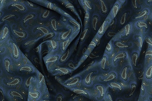 Popeline di cotone paisley blu marrone