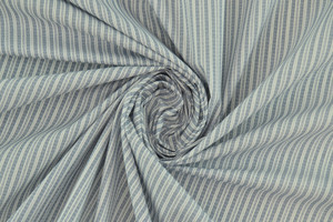 Popeline puro cotone a righe jeans e bianco