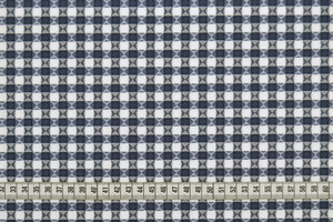 Cotone stretch a quadri bianco blu con motivo jacquard