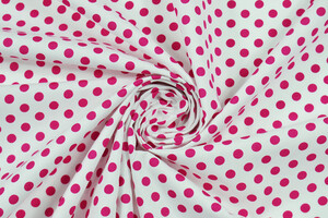 Cotone bianco a pois grandi magenta
