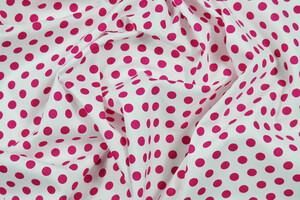 Cotone bianco a pois grandi magenta
