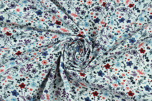 Tela misto cotone bianco a fiori e libellule