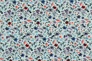 Tela misto cotone bianco a fiori e libellule