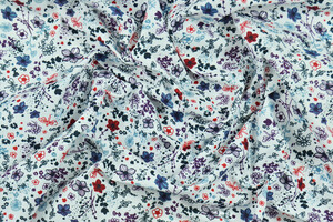 Tela misto cotone bianco a fiori e libellule