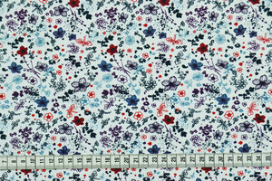 Tela misto cotone bianco a fiori e libellule