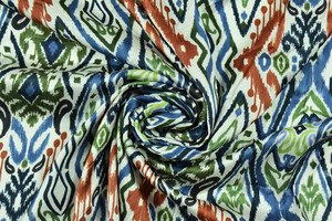 Raso leggero di viscosa stampa etnica blu