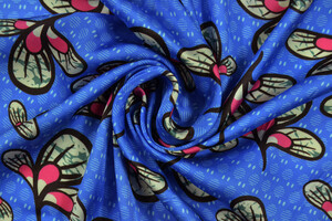 Raso di viscosa blu "fleur de mariage"