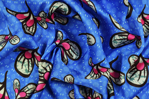 Raso di viscosa blu "fleur de mariage"