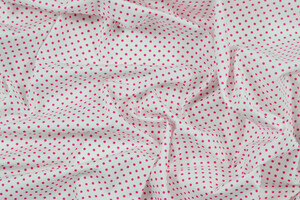 Cotone bianco a pois piccoli magenta