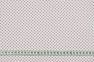Cotone bianco a pois piccoli magenta