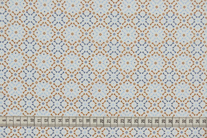 Popeline puro cotone motivo geometrico ocra e blu