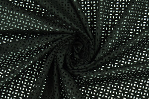 Popeline di puro cotone nero motivo geometrico traforato