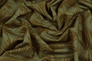 Gabardine di puro cotone marrone a foglie