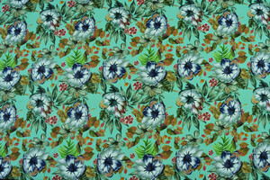 Georgette verde acqua a fiori e foglie