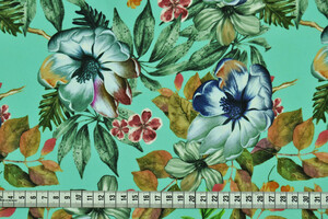 Georgette verde acqua a fiori e foglie