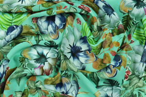 Georgette verde acqua a fiori e foglie