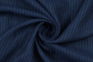 Twill di puro lino blu gessato