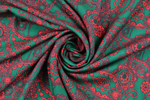 Viscosa verde fantasia orientale paisley fucsia