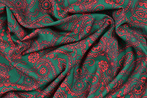 Viscosa verde fantasia orientale paisley fucsia