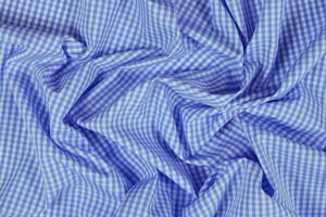 Popeline puro cotone camiceria bianco a quadretti azzurri