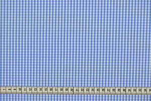 Popeline puro cotone camiceria bianco a quadretti azzurri