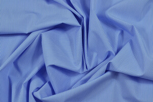 Cotone camiceria popeline puro cotone bianco a micro-quadri azzurri