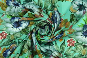 Georgette verde acqua a fiori e foglie