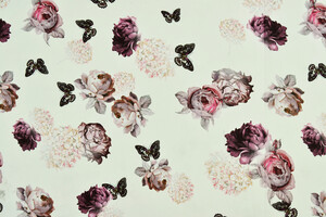 Georgette bianca fantasia rose e farfalle