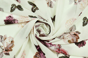 Georgette bianca fantasia rose e farfalle