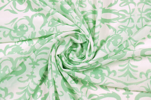 Georgette bianca fantasia ramage verde