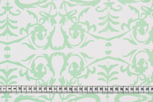 Georgette bianca fantasia ramage verde
