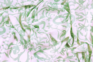 Georgette bianca fantasia ramage verde