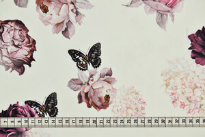 Georgette bianca fantasia rose e farfalle