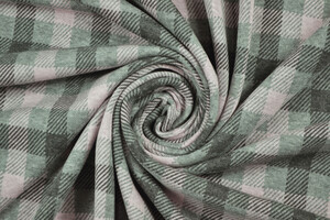 Punto Milano cotone stretch a quadri grigio rosa