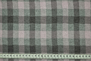 Punto Milano cotone stretch a quadri grigio rosa