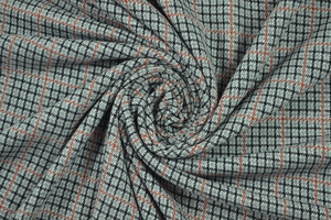 Punto Milano cotone stretch a quadri grigio e ruggine