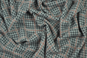 Punto Milano cotone stretch a quadri grigio e ruggine