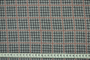 Punto Milano cotone stretch a quadri grigio e ruggine