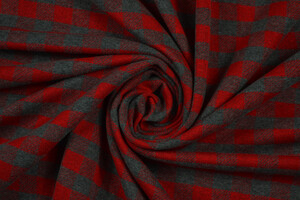 Punto Milano cotone stretch a quadri grigio e rosso