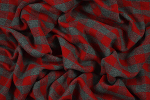 Punto Milano cotone stretch a quadri grigio e rosso