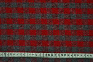 Punto Milano cotone stretch a quadri grigio e rosso